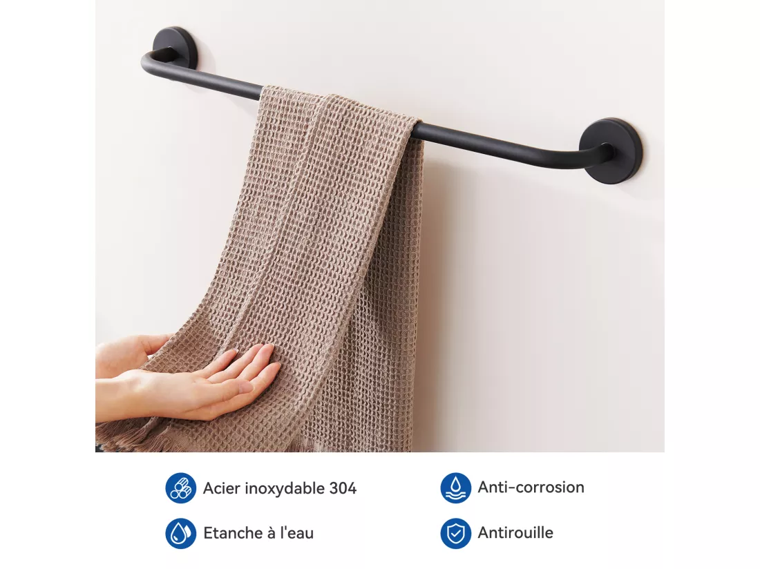 Panneau Colonne Douche Hydromassante Noir,en Inox avec 6 Grandes Buses Massants,Écran LCD+Porte-Serviettes de Salle de Bain,Auto-adhésif/ Perçage,60CM