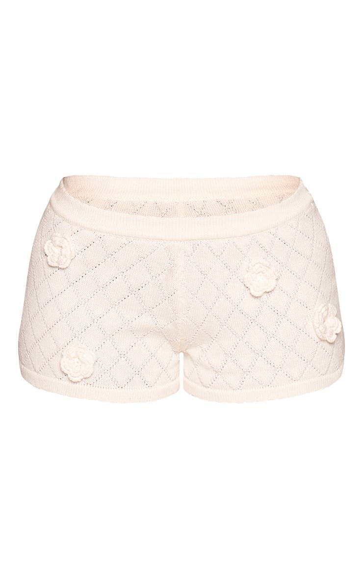 Crème Short Mini Tricoté Petite Avec Appliqués Floraux