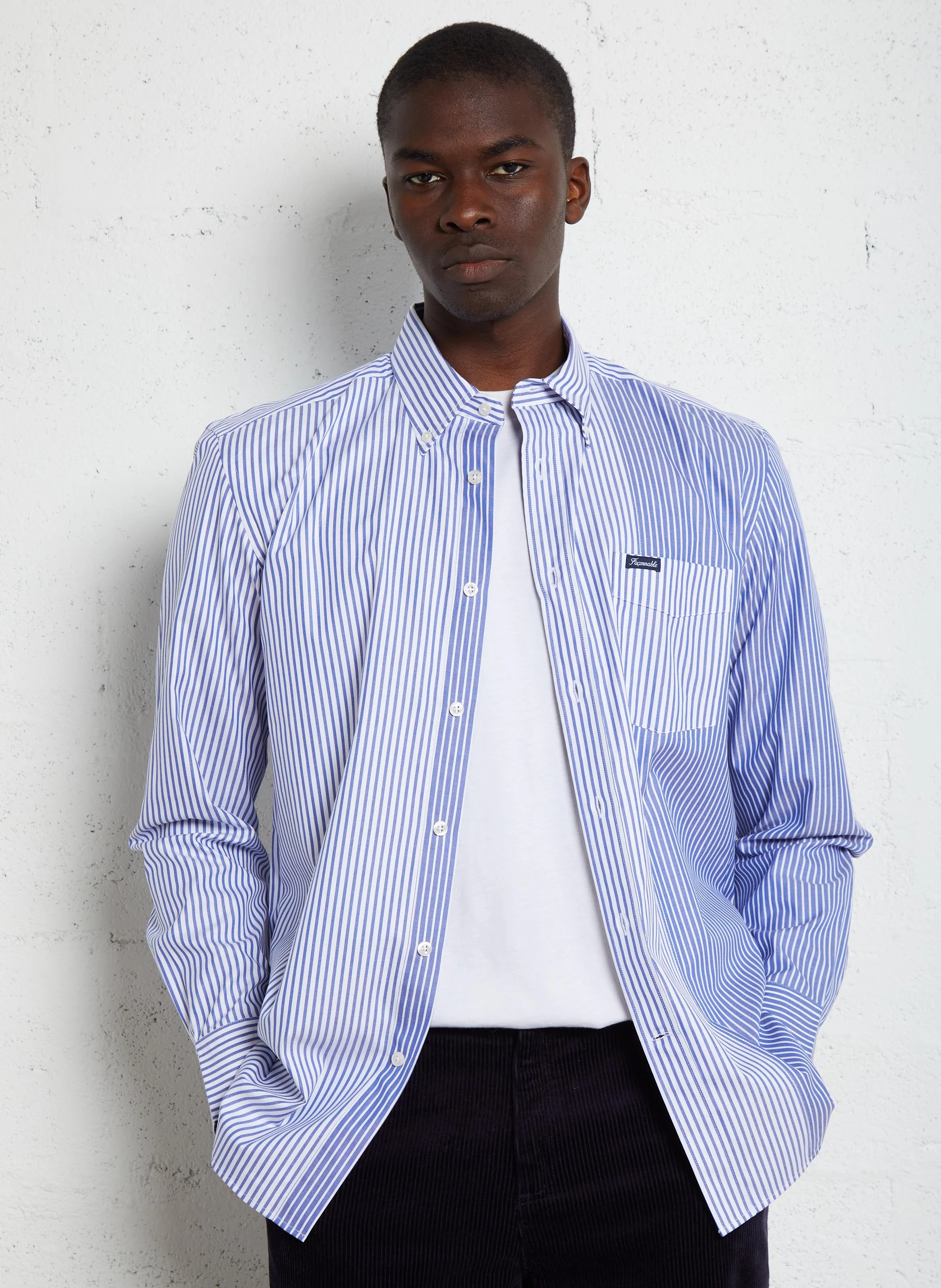 Chemise col classique rayée en coton | Multicolore