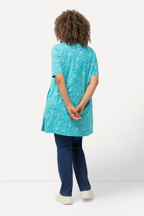 Longshirt, Zierfalten, A-Linie, V-Ausschnitt, Halbarm