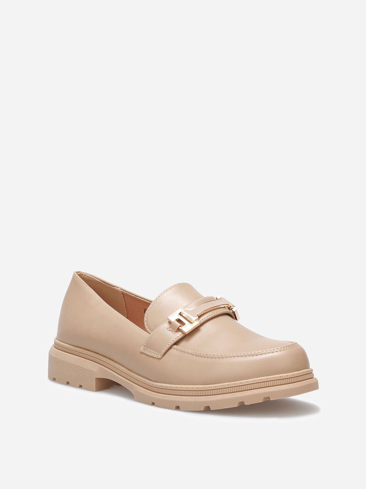 Mocassins à semelle fine crantée et boucle- Taupe