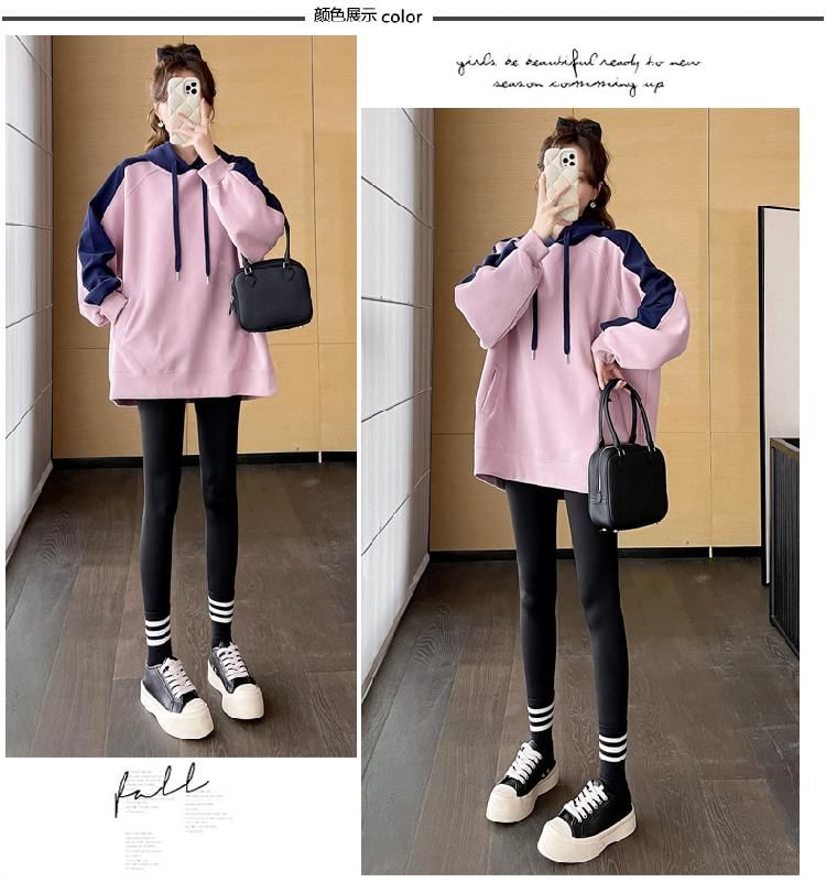 NEUF - Zwangerschaps Raglan Hoodie / Hoge Taille Effen Leggings / Set