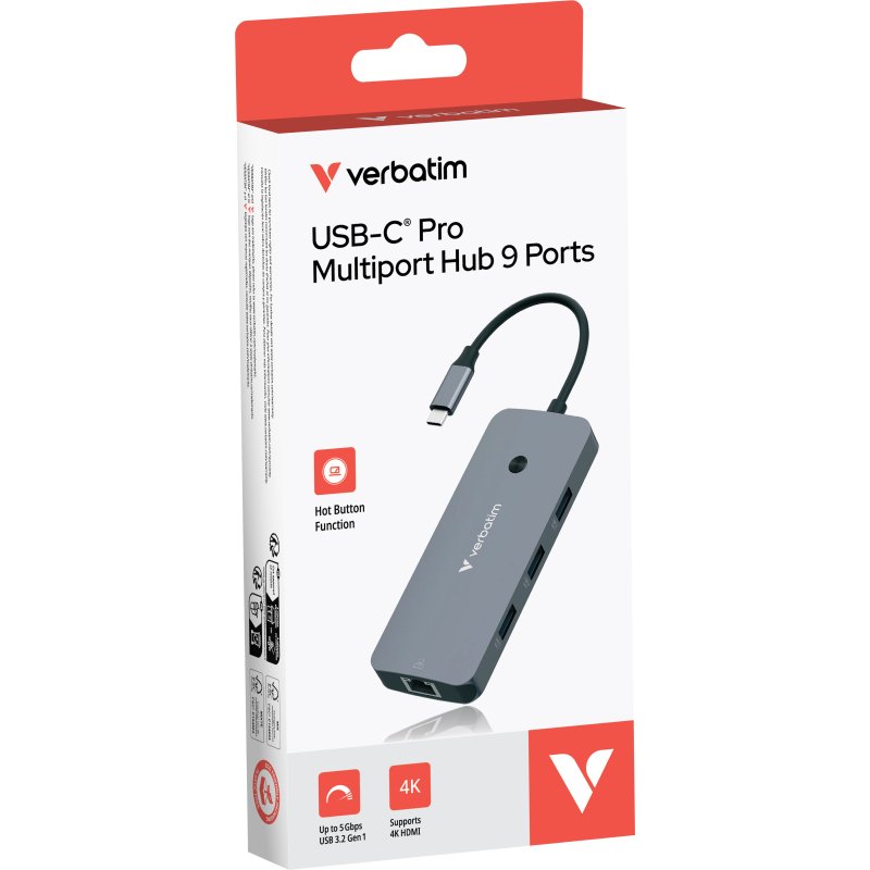 Verbatim CMH-09 USB Type-C 10000 Mbit/s Argent