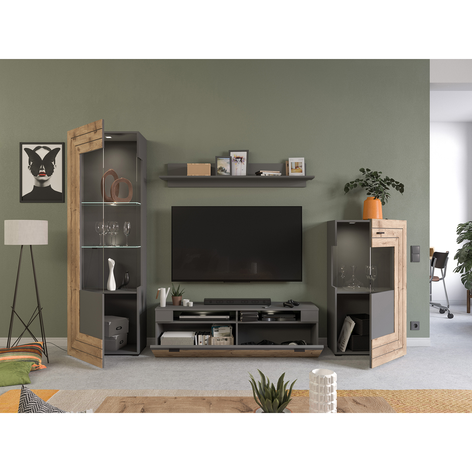 Vitrine FRENO - grau - Nox Oak - 60 cm