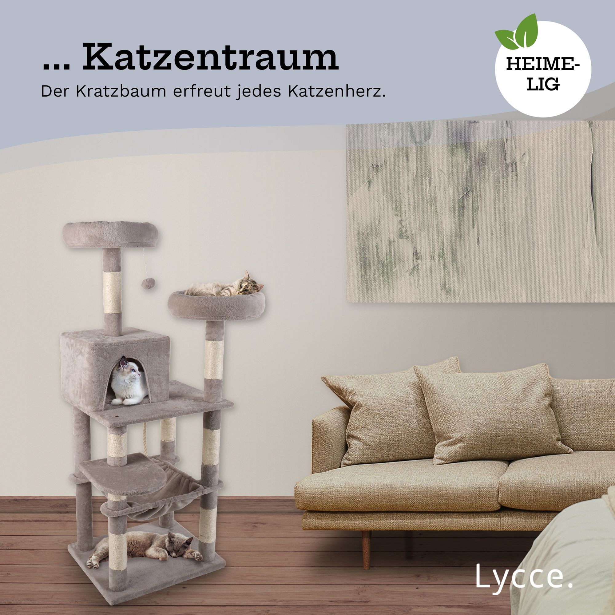 Lycce Kratzbaum ROYAL Katzenbaum mit Höhle und Hängematte, 145 cm