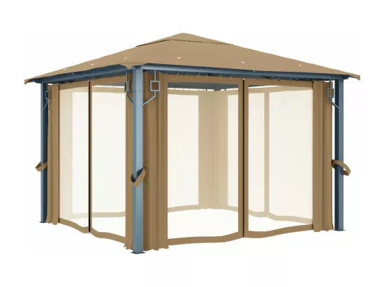 Tonnelle avec rideau 300x300 cm Taupe Aluminium