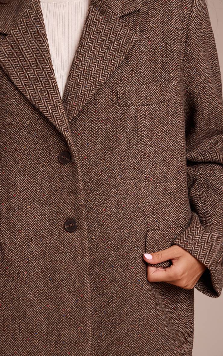 Marron Blazer Oversize À Col Mao En Chevrons