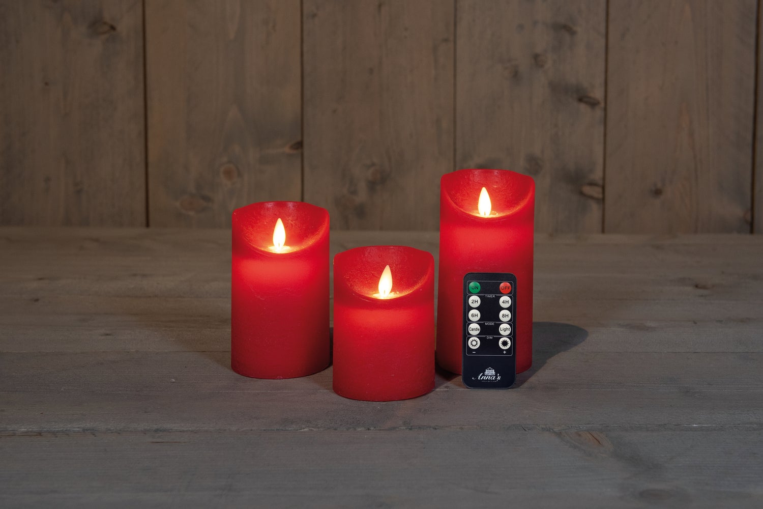 Anna's Collection LED stompkaars Rustiek rood D 7,5 H 10 / 12,5 / 15 cm 3 stuks