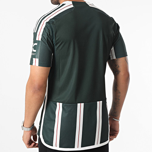 Maillot A Bandes Manchester United HR3675 Vert Kaki Blanc