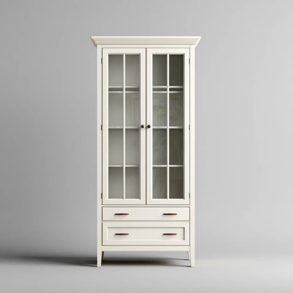 Vitrinenschrank Holz 100x40x200 cm – Weiß – Klassisches Design