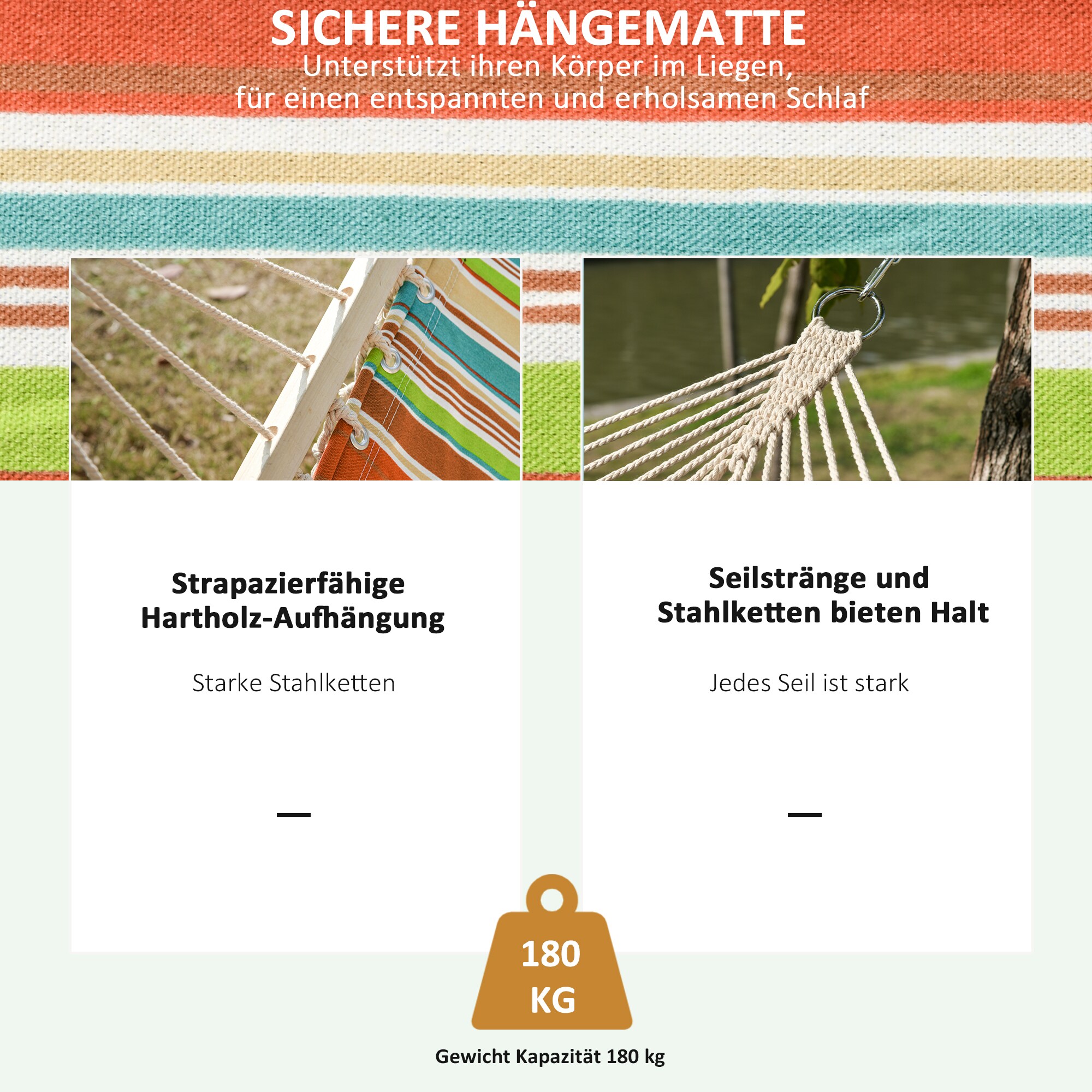 Outsunny Hängematte mit Kopfkissen bunt 284L x 140B cm