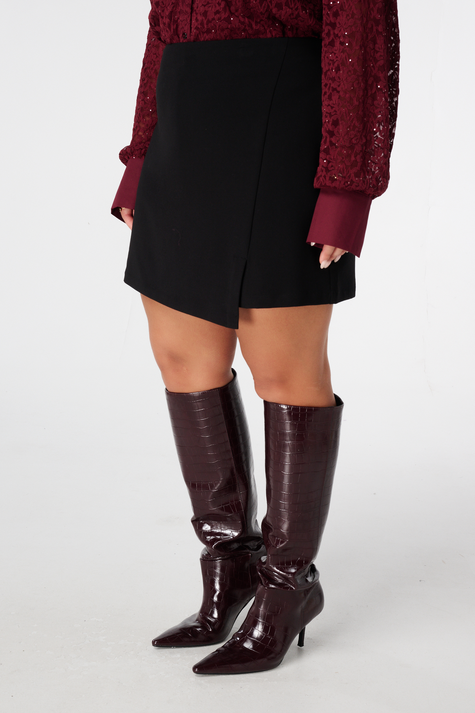 Rokje met overslag look en elastische taille Zwart