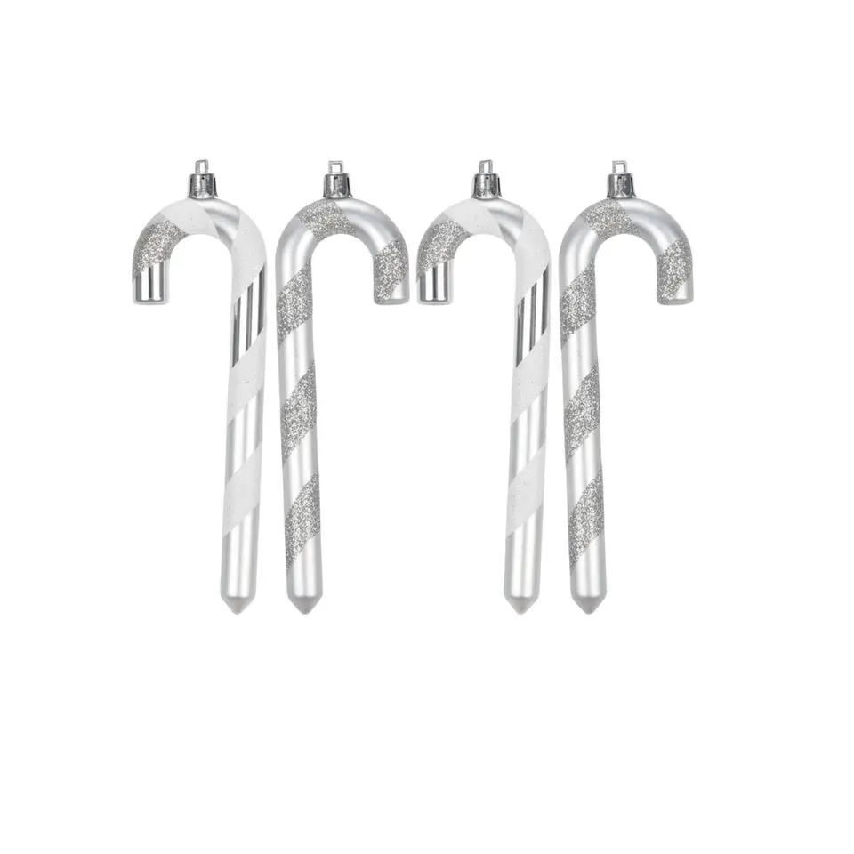Inge goods Kersthangers - 4x - zuurstokken - zilver - 14 cm