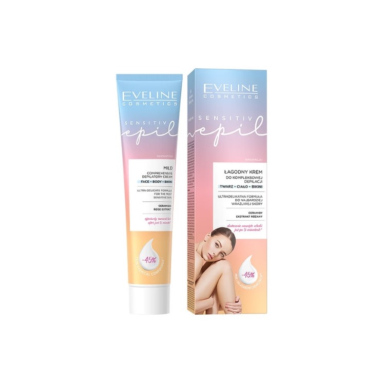 Eveline Epil mild Crème voor uitgebreide ontharing van gezicht, lichaam en bikinilijn 125 ml