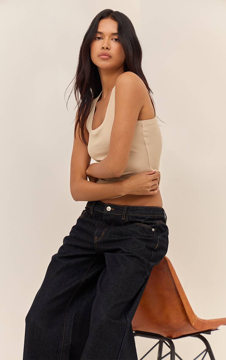 Raw Indigo Wash Jean Boyfriend Taille Basse À Jambe Large