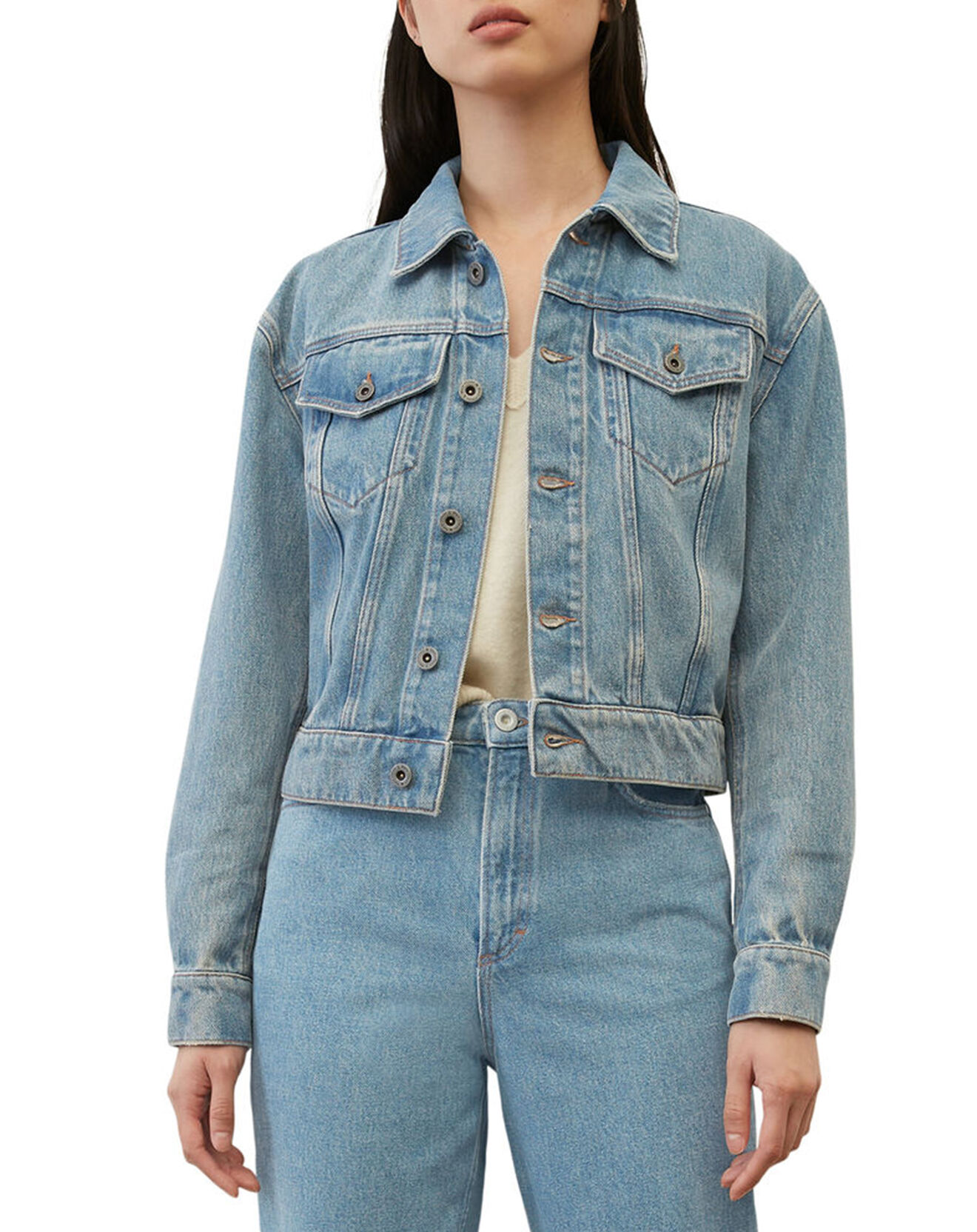Marc O'Polo Veste en jean courte à boutons bleue