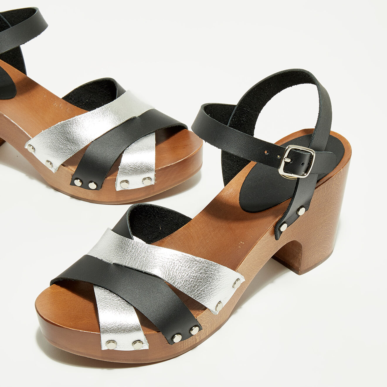 Apologie Studio Sandales en Cuir Daisy argenté/noir - Talon 6.5 cm