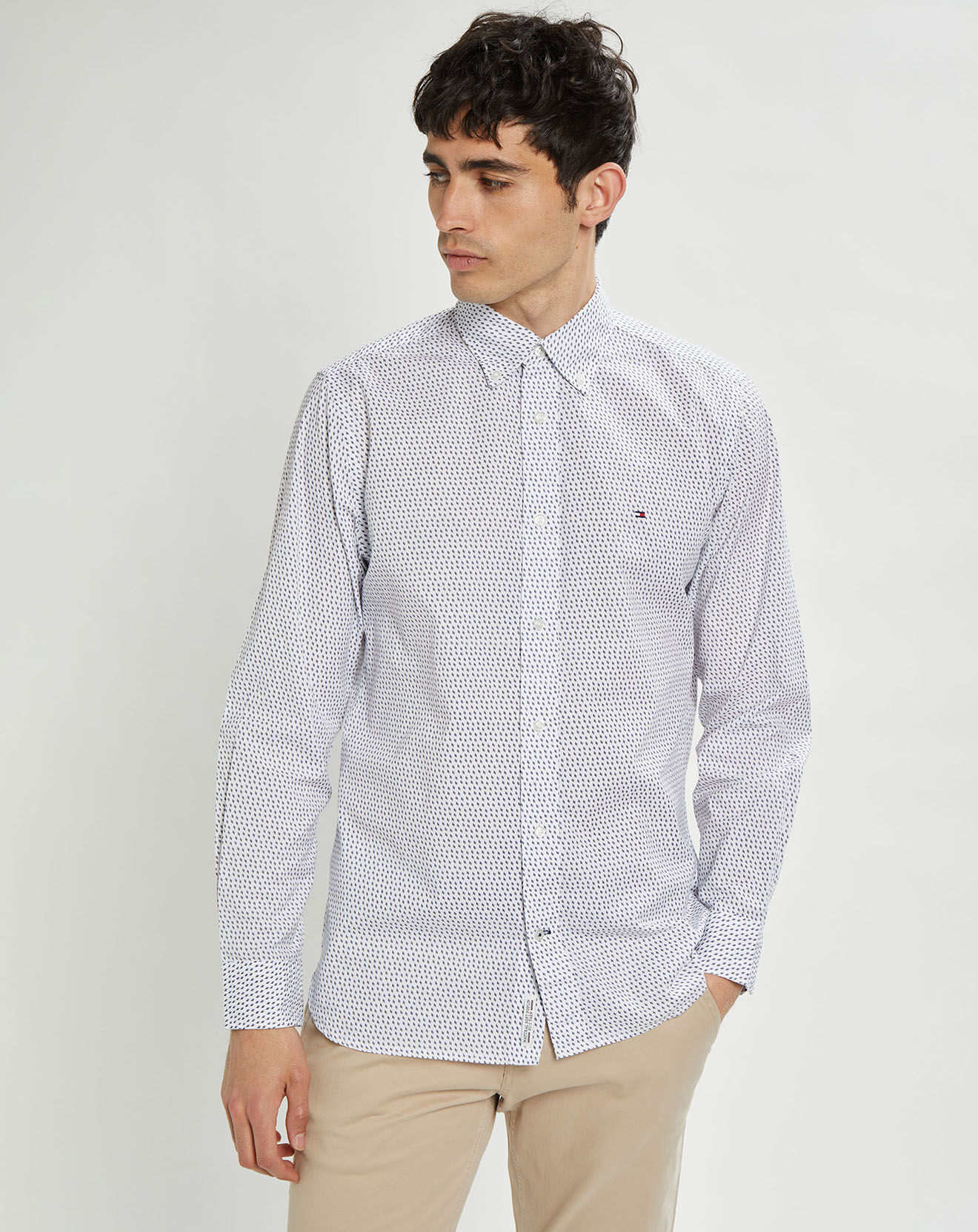 Tommy Hilfiger Chemise droite Soft Micro imprimée blanc/bleu