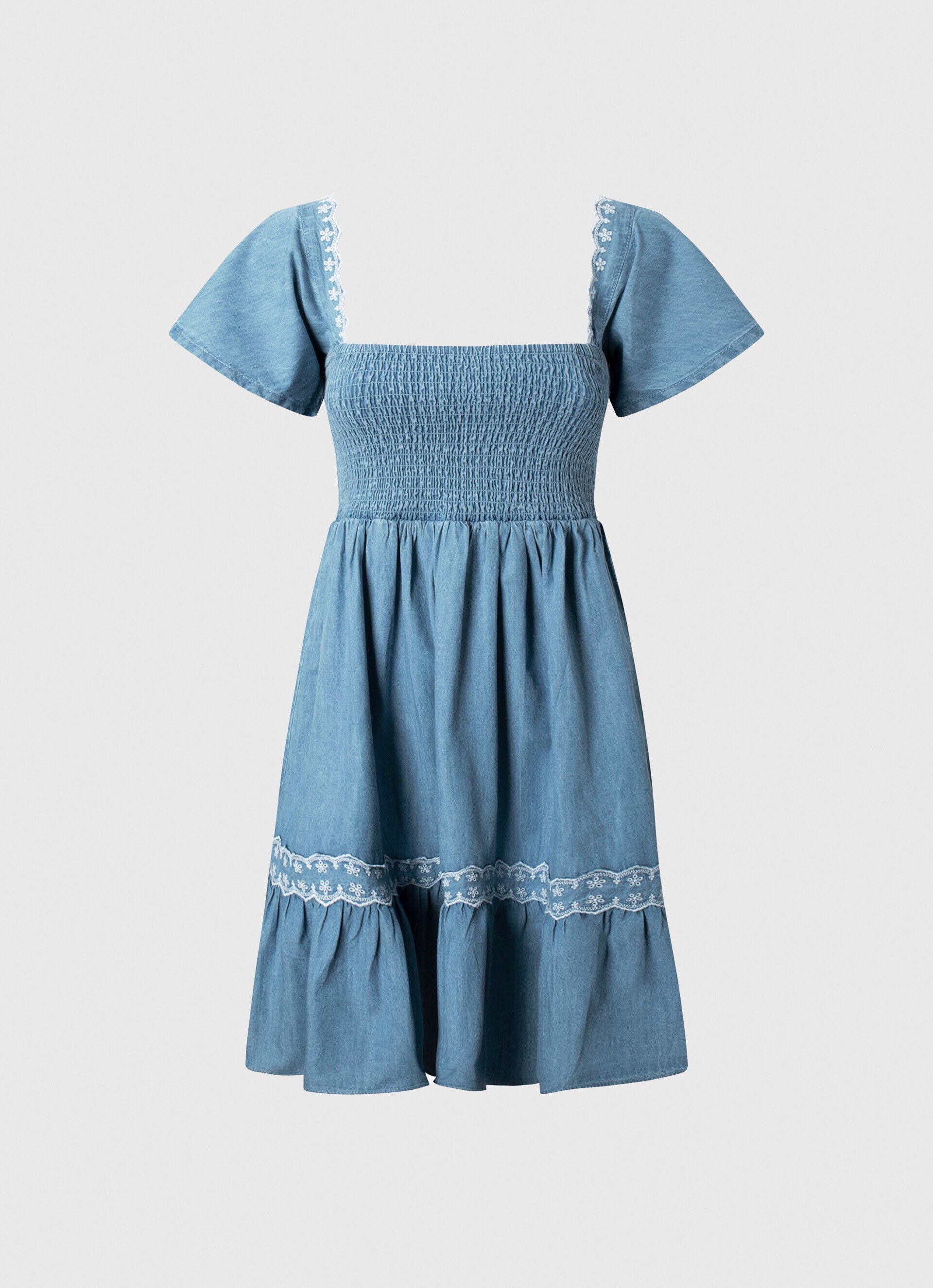 VESTIDO JEANS COM DETALHES BORDADOS - azul