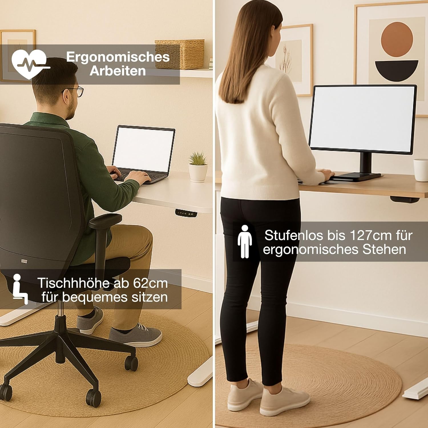 ASSMANN Elektrisch höhenverstellbarer Schreibtisch Y-Line 180x80cm Eiche Tabak Schwarz, TÜV-Zertifiziert, Memoryfunktion, Kollisionsschutz, 5 Jahre Herstellergarantie einfache Montage für Büro und