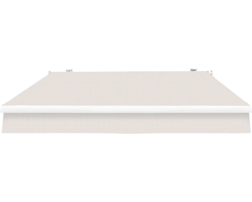 SOLUNA knikarmscherm Proof 2,5x2 Stoffen design 7133 Frame RAL 9010 Zuiver wit Aandrijving rechts incl. slinger