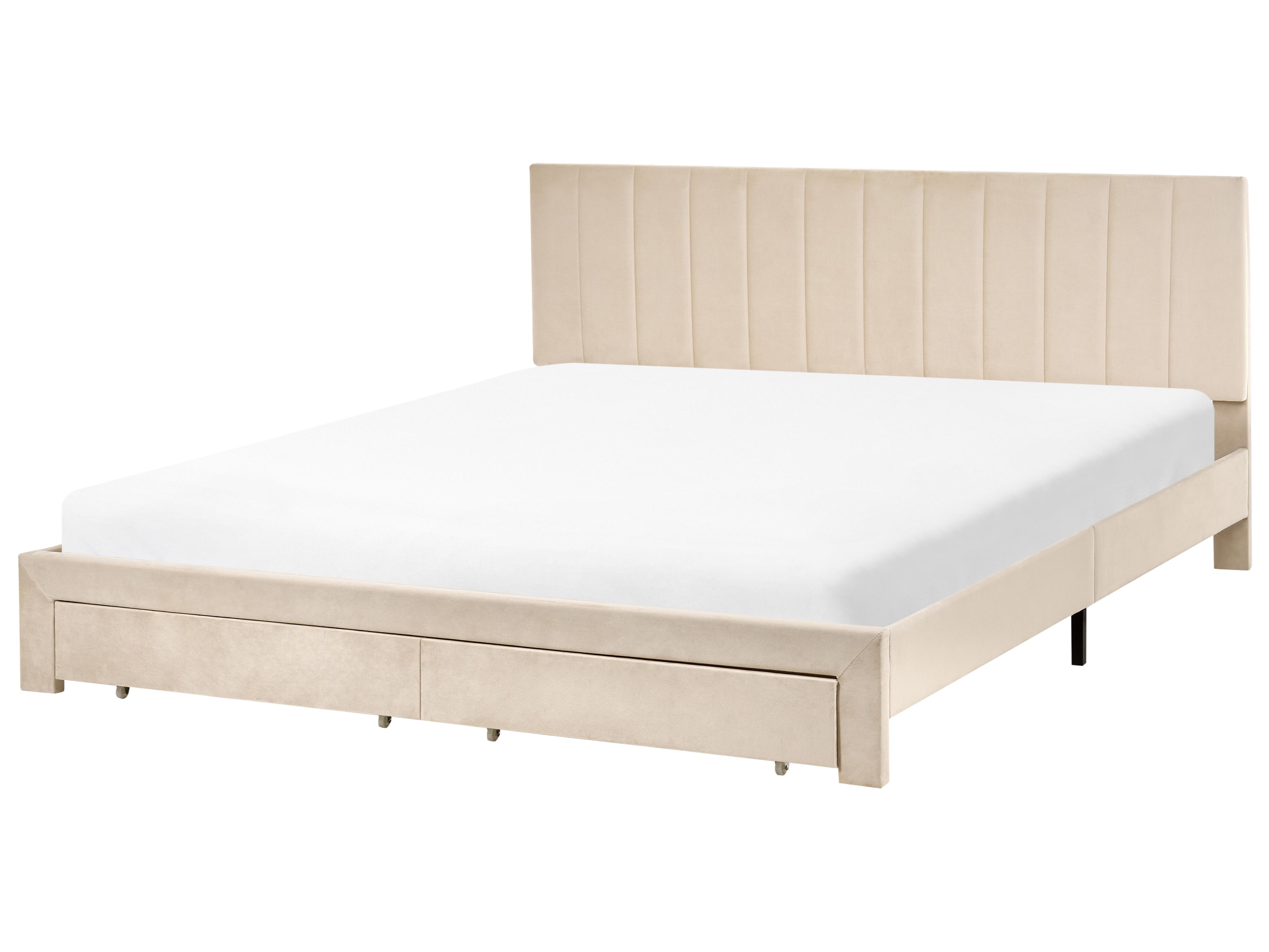 Bed met opbergladen Fluweel LONZAC 180 x 200 cm Beige