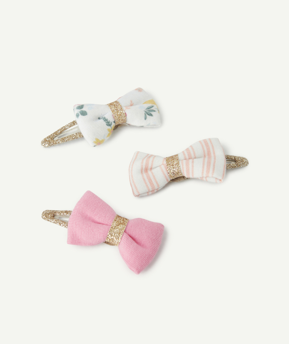 LOT DE 3 BARRETTES PINCES BÉBÉ FILLE AVEC NOEUDS ROSE ET IMPRIMÉS