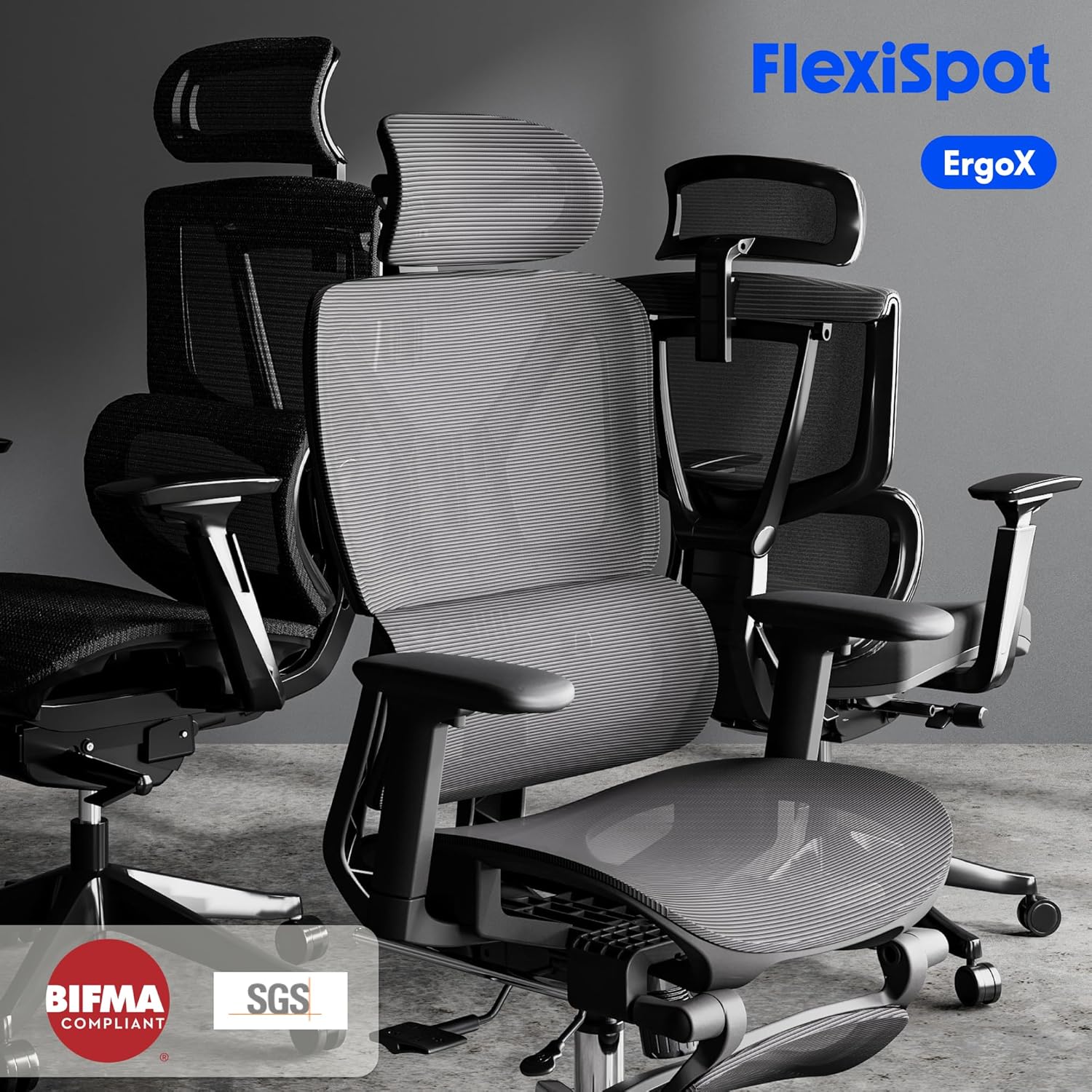FLEXISPOT C7 LITE Ergonomischer Bürostuhl Schreibtischstuhl, 3D-Armlehnen, 3D-Kopfstütze, 5D-verstellbare Rückenlehne, Atmungsaktiver Sitz Belastbar bis 130 kg Arbeitsstuhl, Schwarz