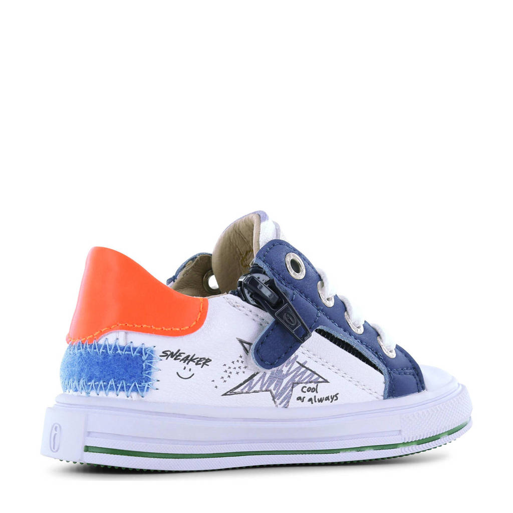 Shoesme leren sneakers wit/blauw/oranje