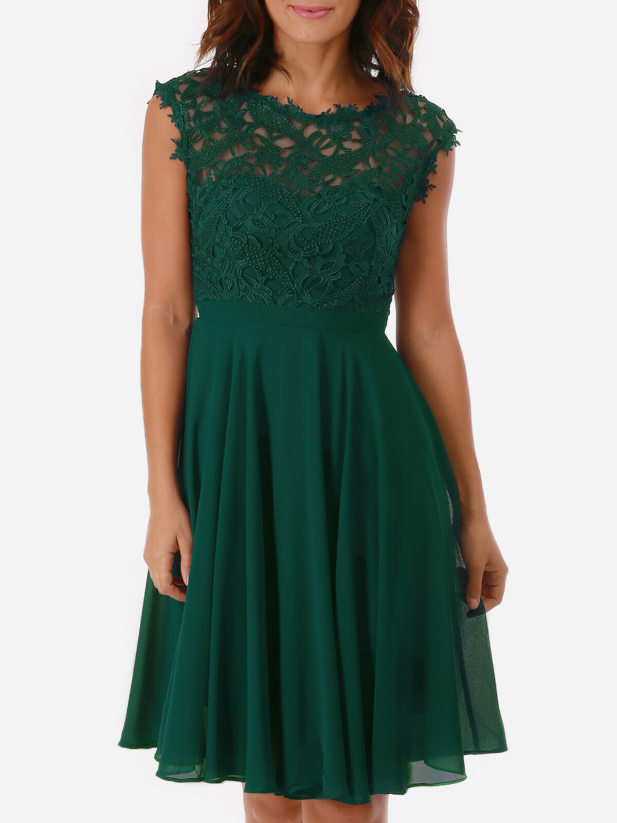 Robe à encolure dentelle grandes tailles- Vert