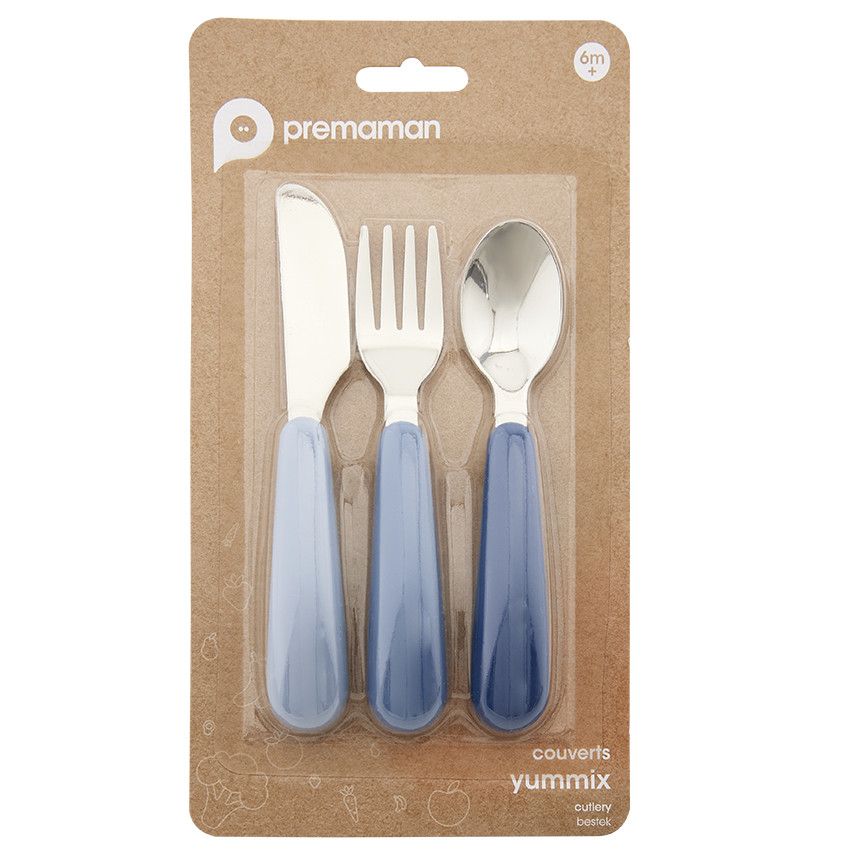 Set de 3 couverts Yummix en métal Bleu - Ecru
