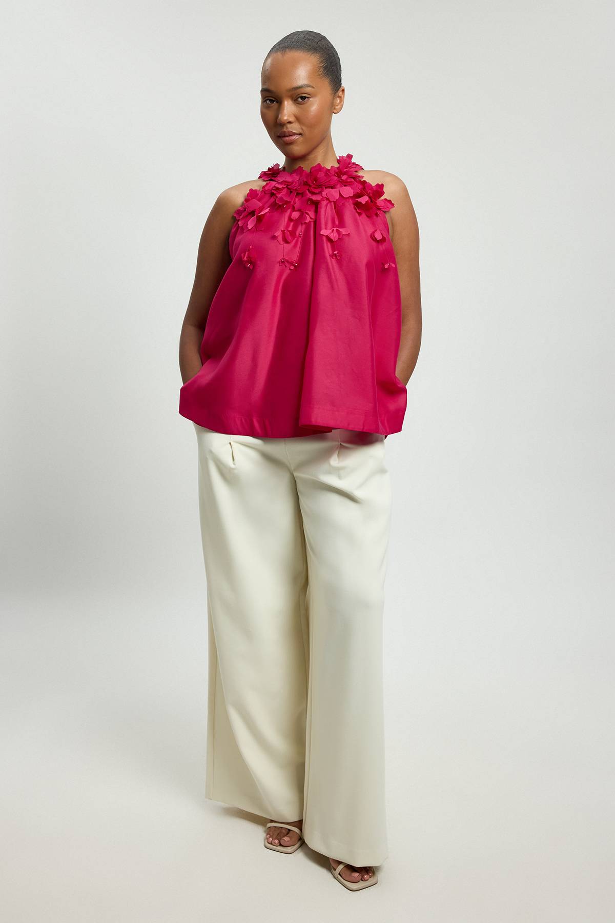 KarenMillen Blouse Tissée Grande Taille Col Licou À Appliqué Floral