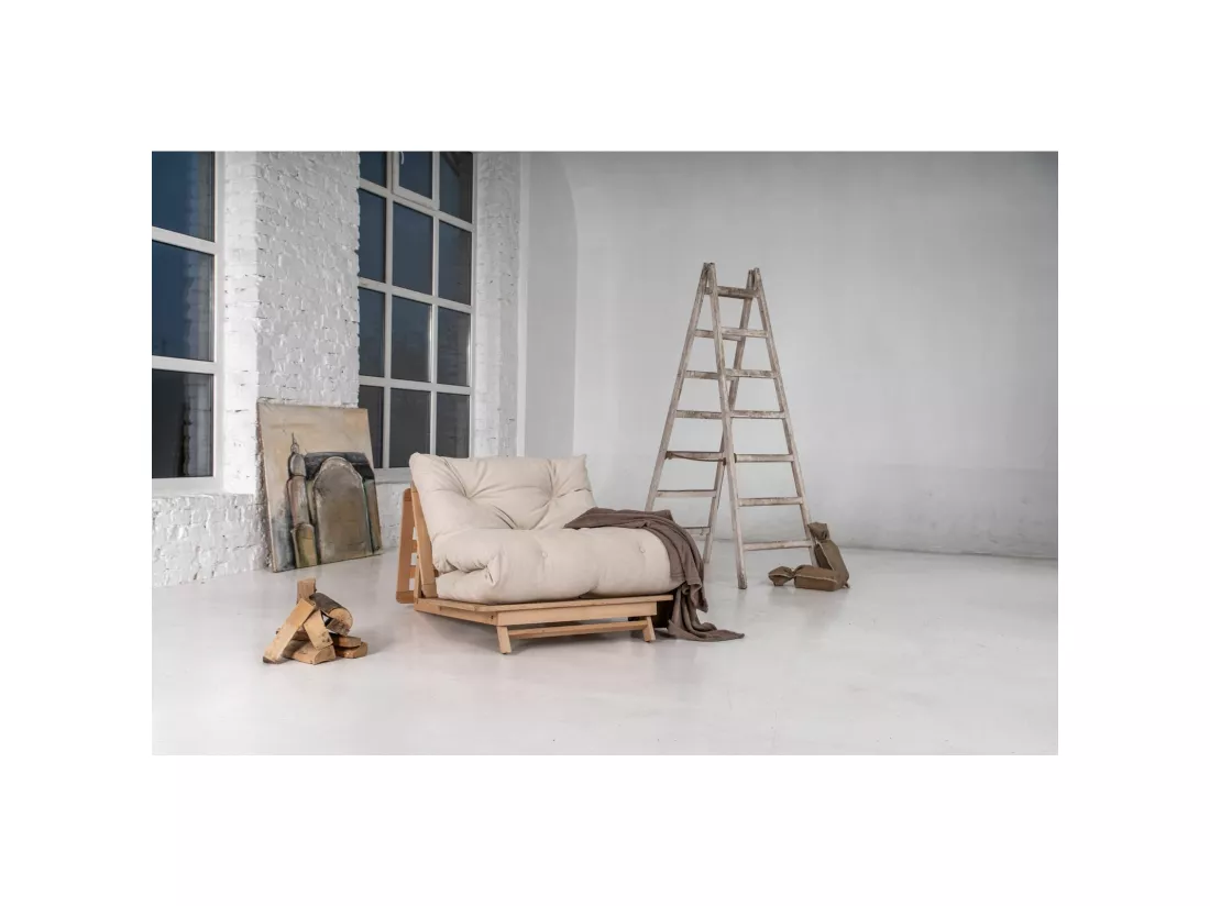 Canapé Lit Convertible en Bois avec Matelas Beige Confort Vert
