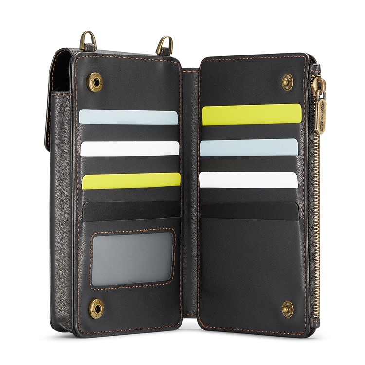 (17x10x3cm) Universal Handy Leder Umhängetasche Portemonnaie Fashion Crossbody Bag (RFID Schutz) - Schwarz