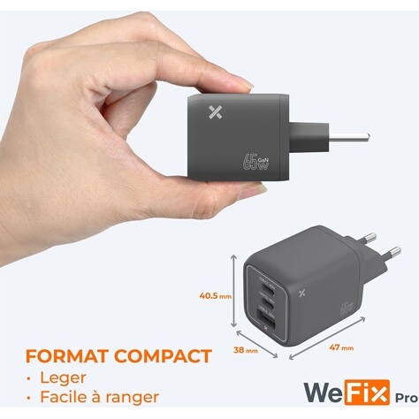 Chargeur pour téléphone mobile Wefix Pro CV 65W 2USB-C+USB-A