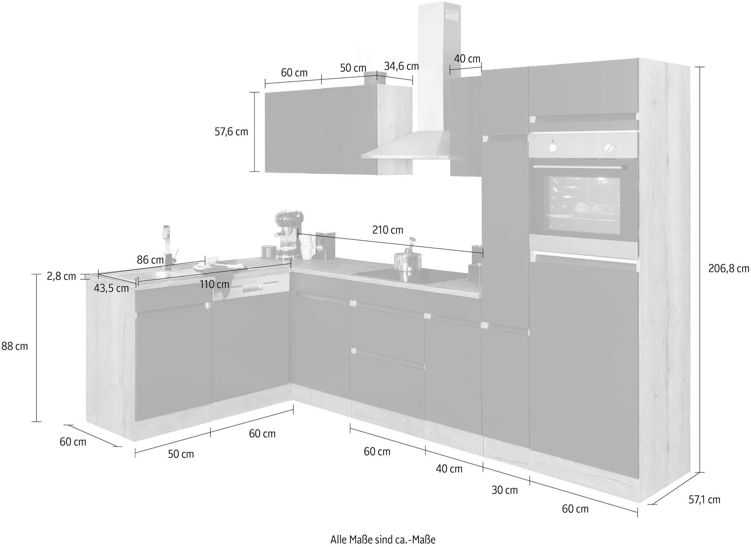 OPTIFIT Winkelküche »Roth« Stellmasse 300x175 cm, wahlweise mit E-Geräten, mit Apothekerschrank