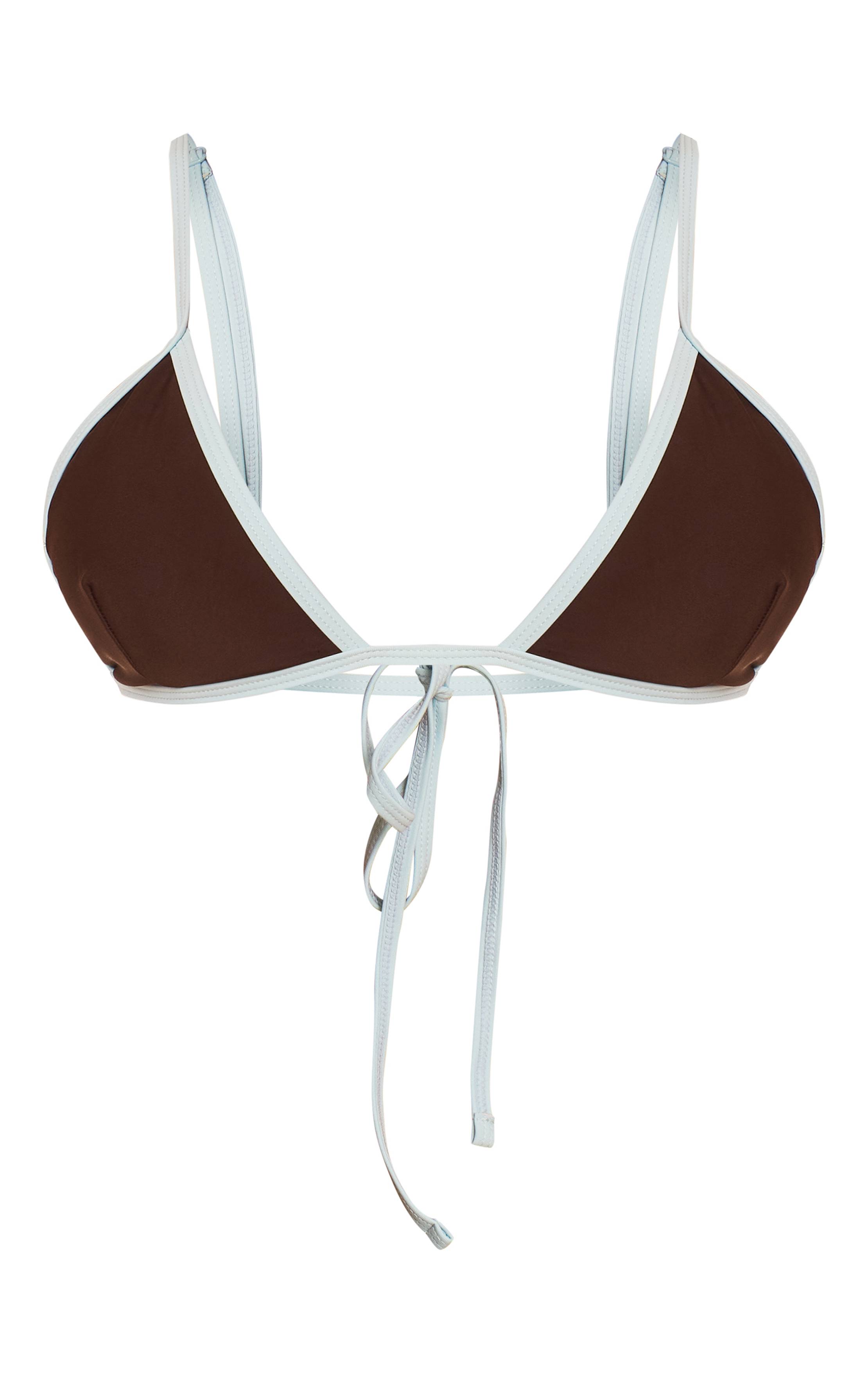 Chocolat Haut De Bikini Triangle Chocolat Avec Bordure Contrastante