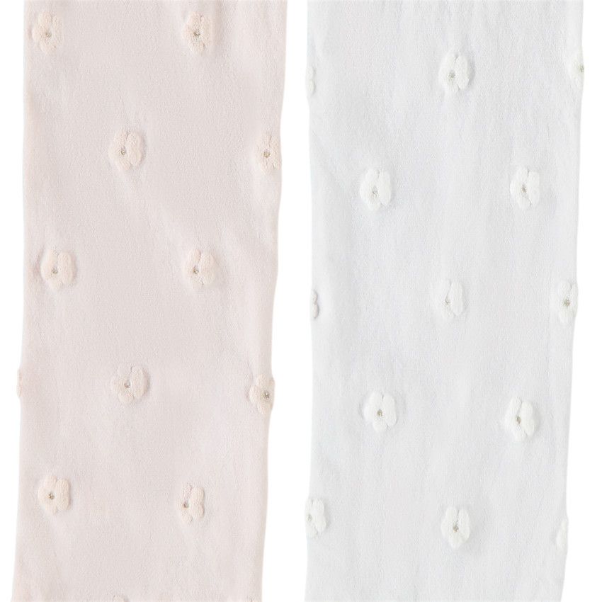 Lot de 2 collants fins avec motif fleuri en relief pour bébé fille - Blanc