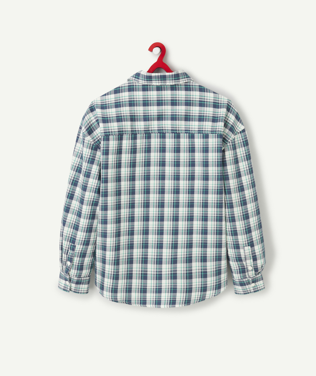 CHEMISE À CARREAUX MANCHES LONGUES GARÇON EN COTON BIO BLEUE ET VERTE