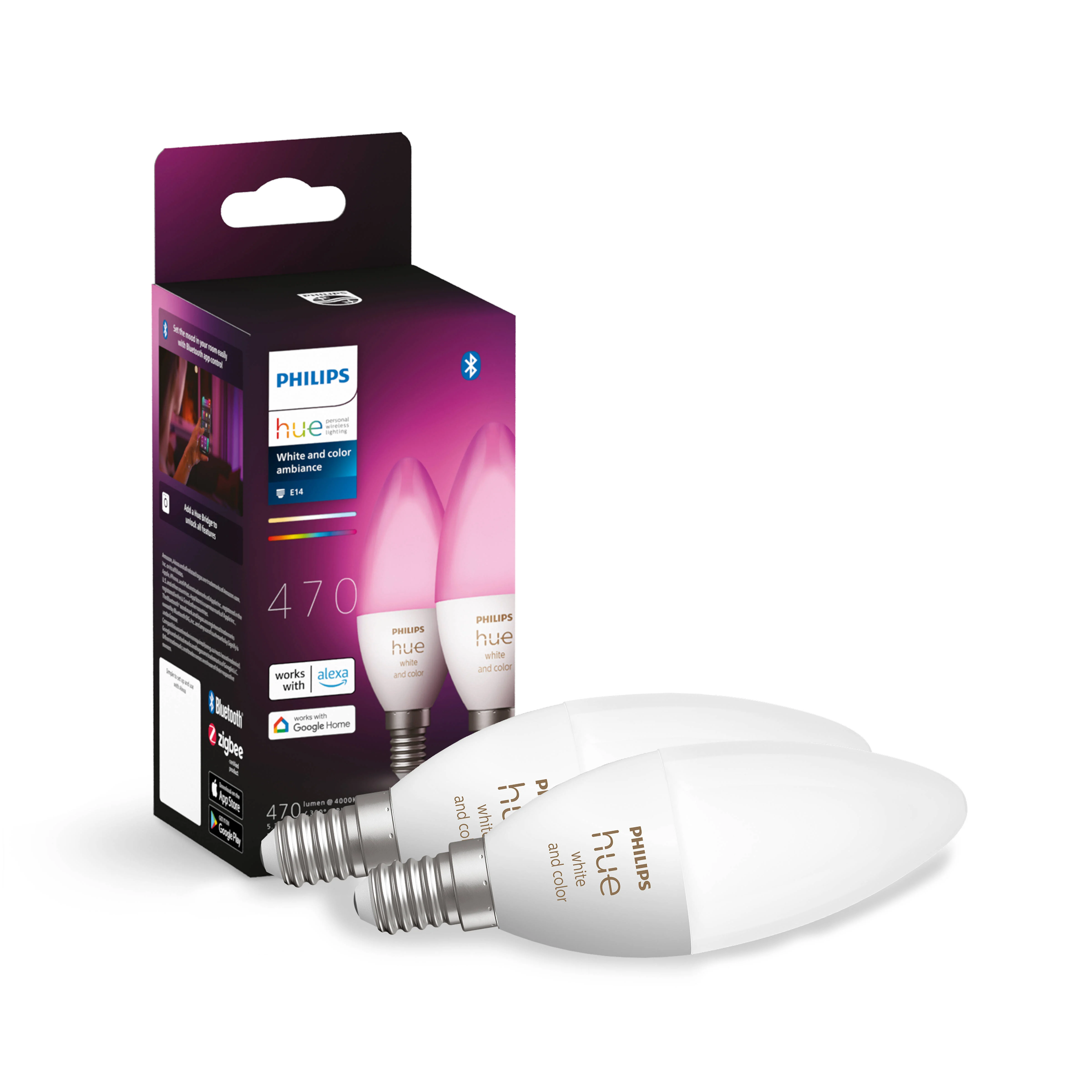 Philips Hue kaarslamp - wit en gekleurd licht - 2-pack - E14