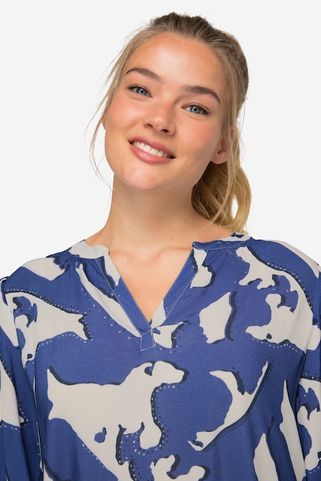 Kleid, A-Line, allover Print, Tunika-Ausschnitt, 3/4-Ärmel, OEKO-TEX