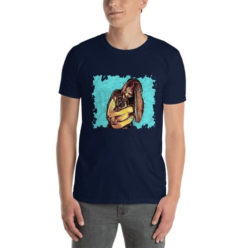 Camiseta masculina Mascochula, estampa personalizada com grafite do seu pet, azul marinho