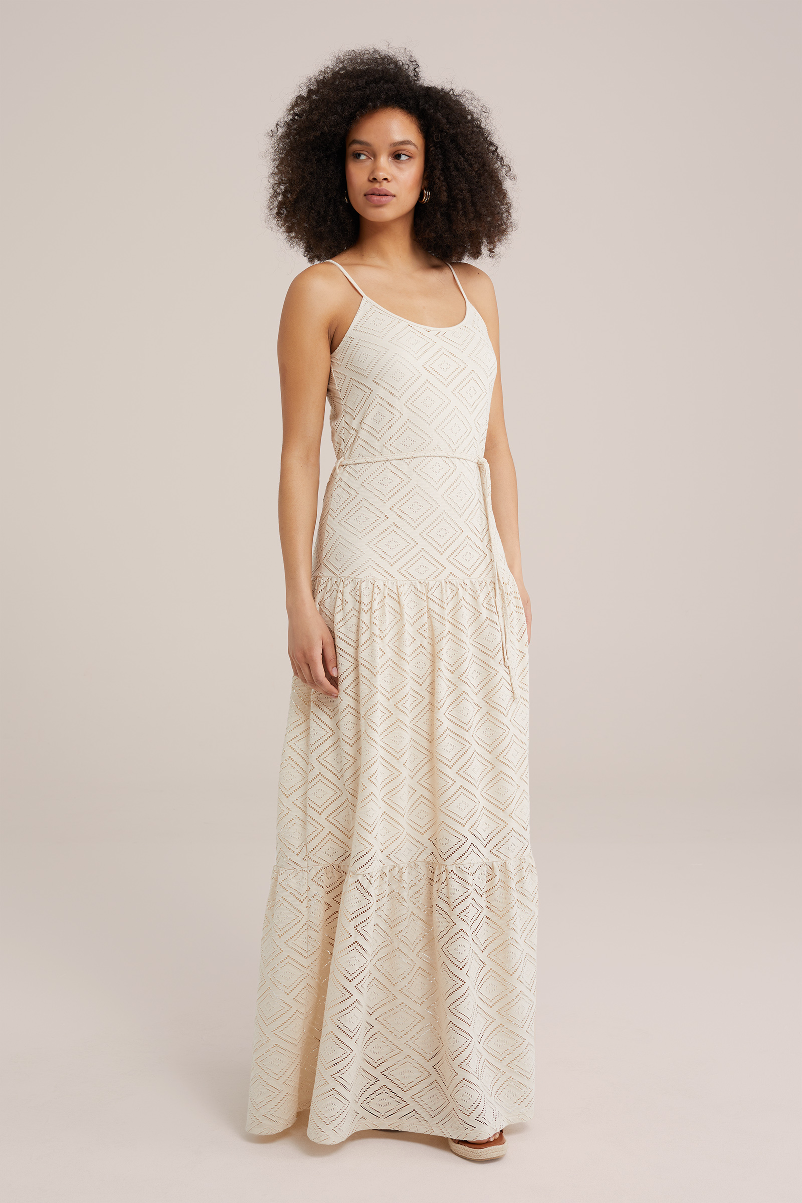 maxi-jurk met dessin WE Fashion Gebroken wit
