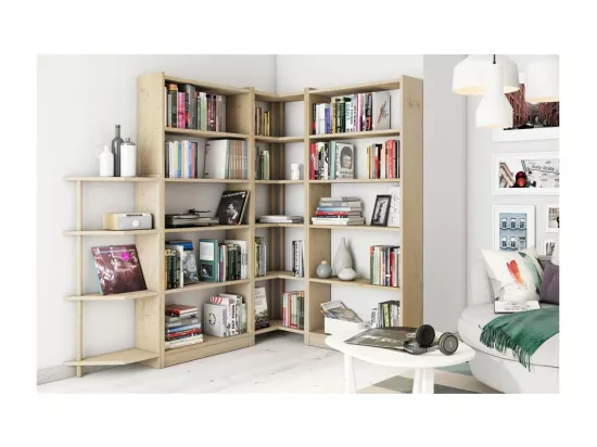 Etagère d'angle en pin brut Gala 6 tablettes