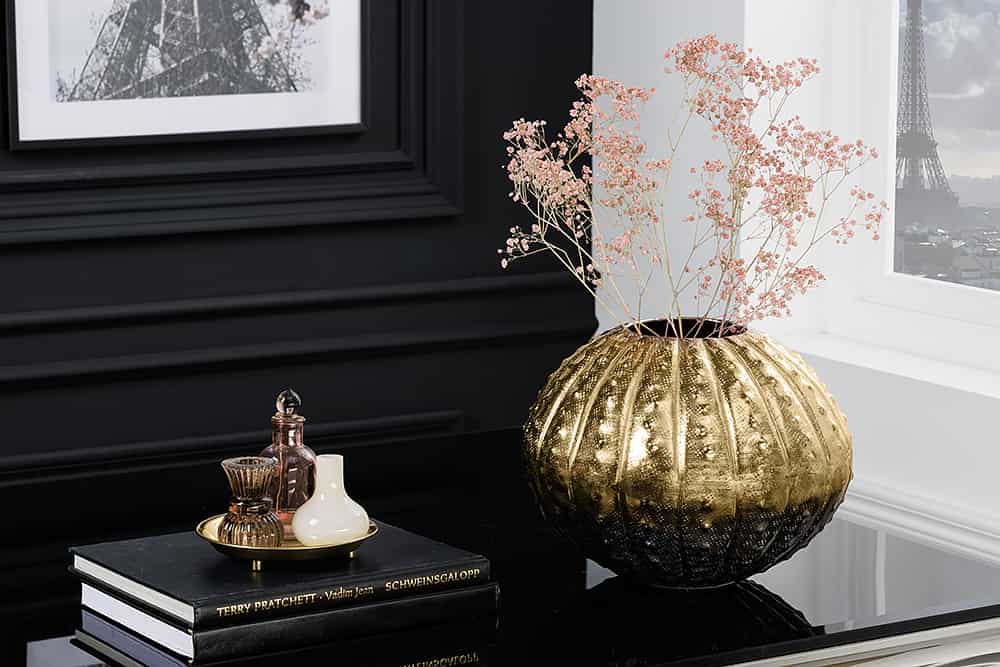 Design Deko Vase ABSTRACT 30cm gold Handarbeit Hammerschlag