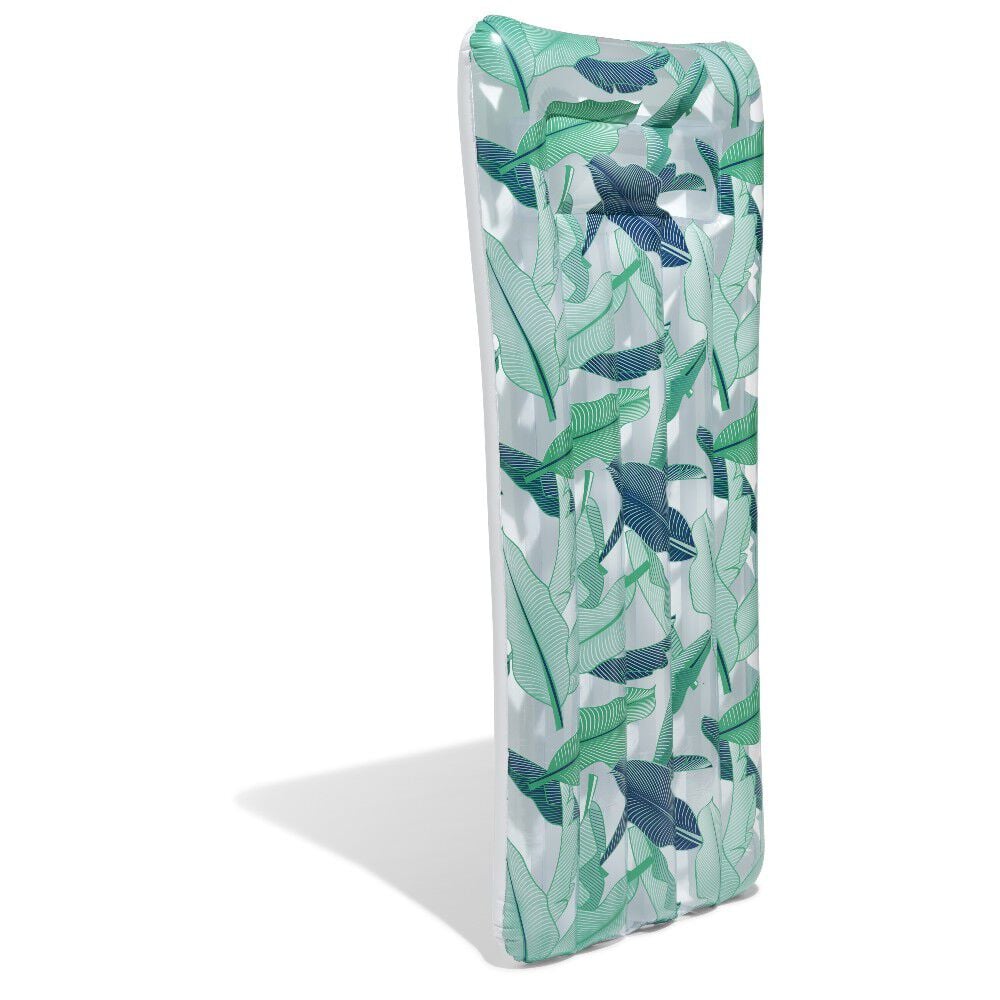 Matelas gonflable piscine motif tropical feuillage vert