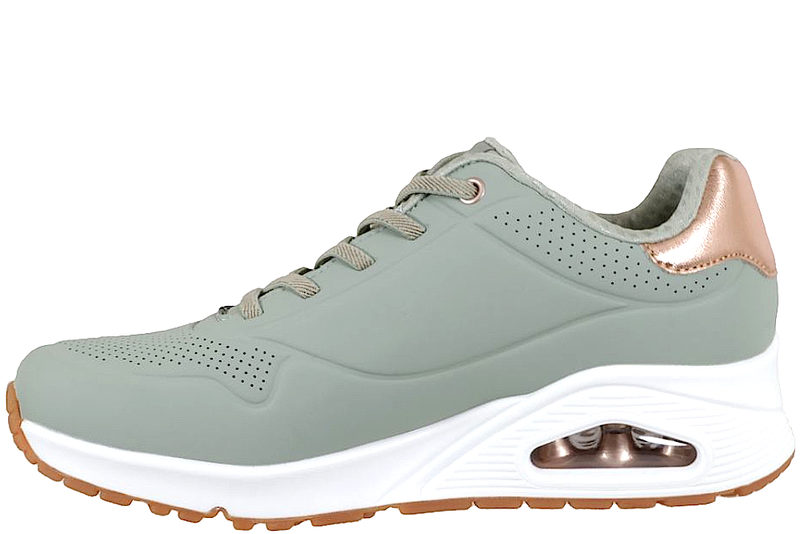 SKECHERS UNO SHIMMER AWAY SAGE LIGHT GREEN SNEAKER