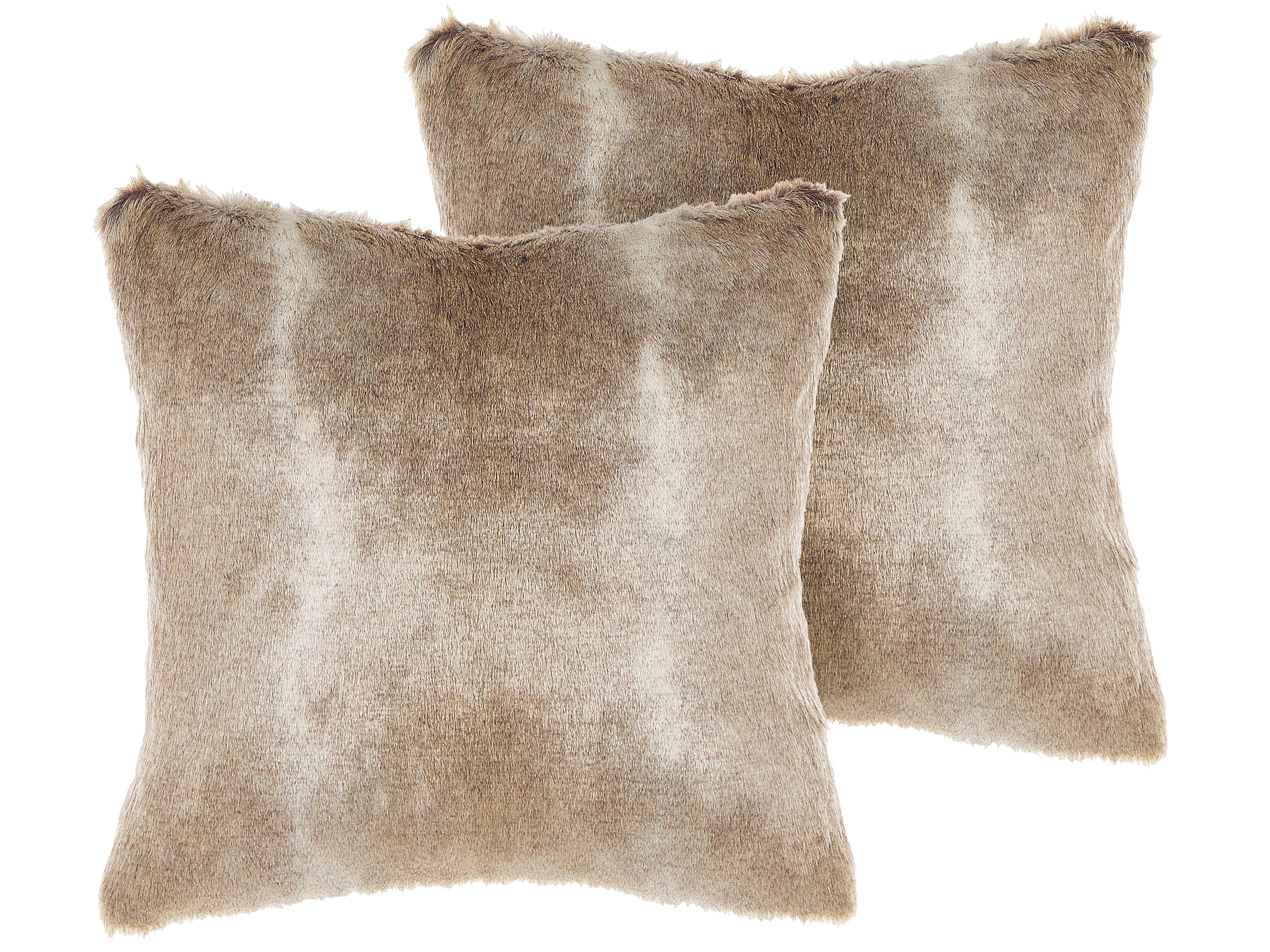 Set van 2 sierkussens HORDEUM Nepbont 45 x 45 cm Lichtbruin effen