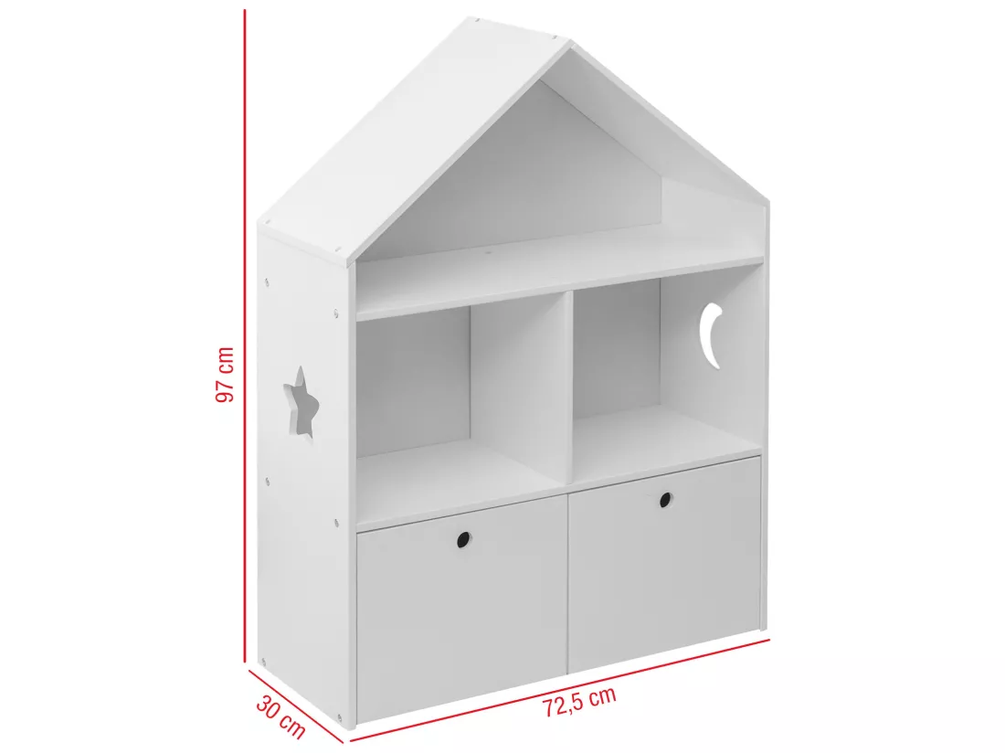 Bibliothèque pour enfants en Bois Blanc 3 Etageres 2 Tiroirs