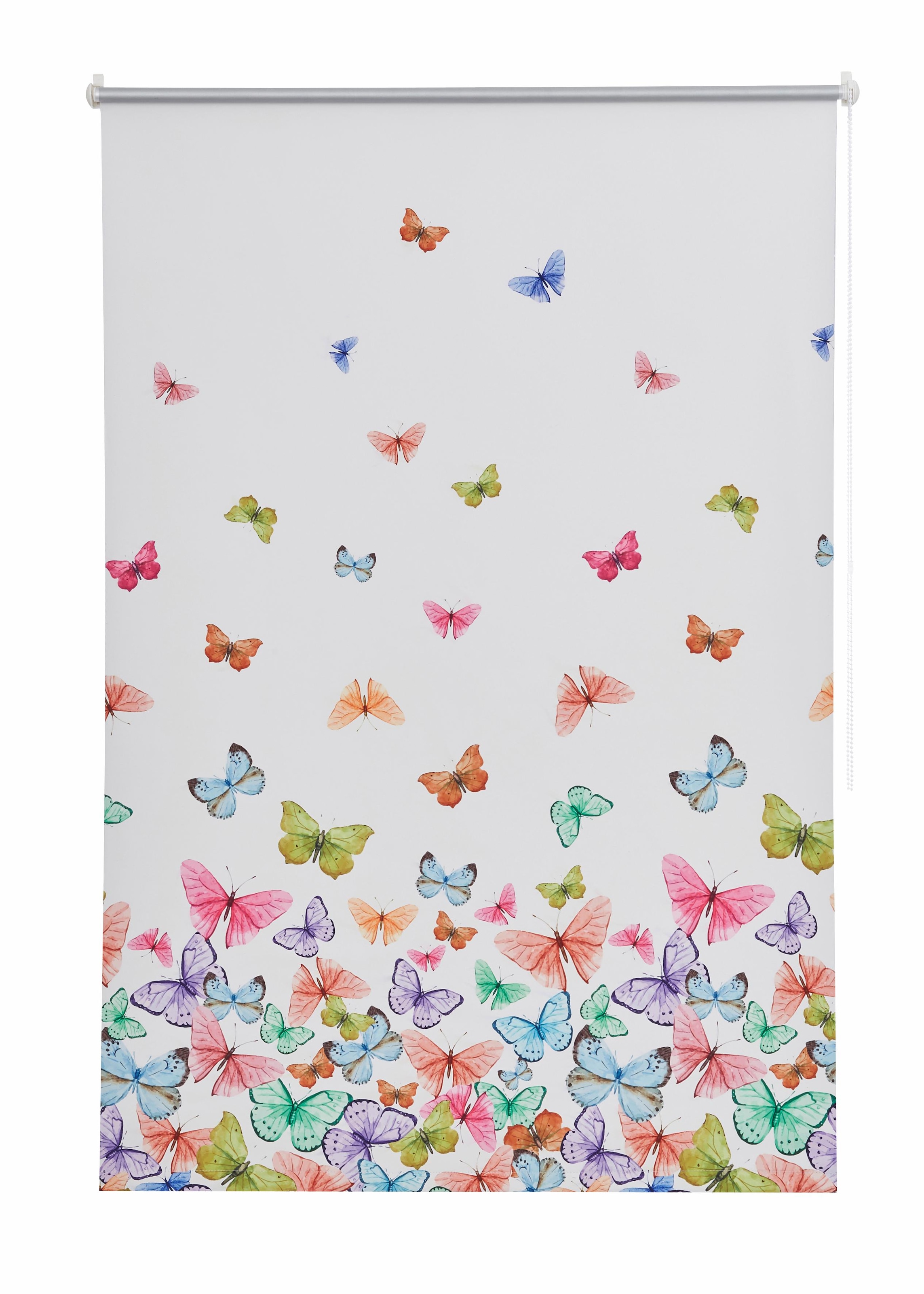 Home affaire Seitenzugrollo »Butterfly« verdunkelnd energiesparend ohne Bohren freihängend Hitzeschutz, Schmetterlinge, bunt, bedruckt, Klemmträger
